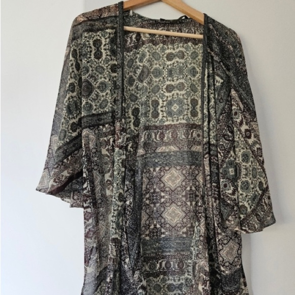 Zara Sheer Boho Kimono Cardigan - Black, Mint